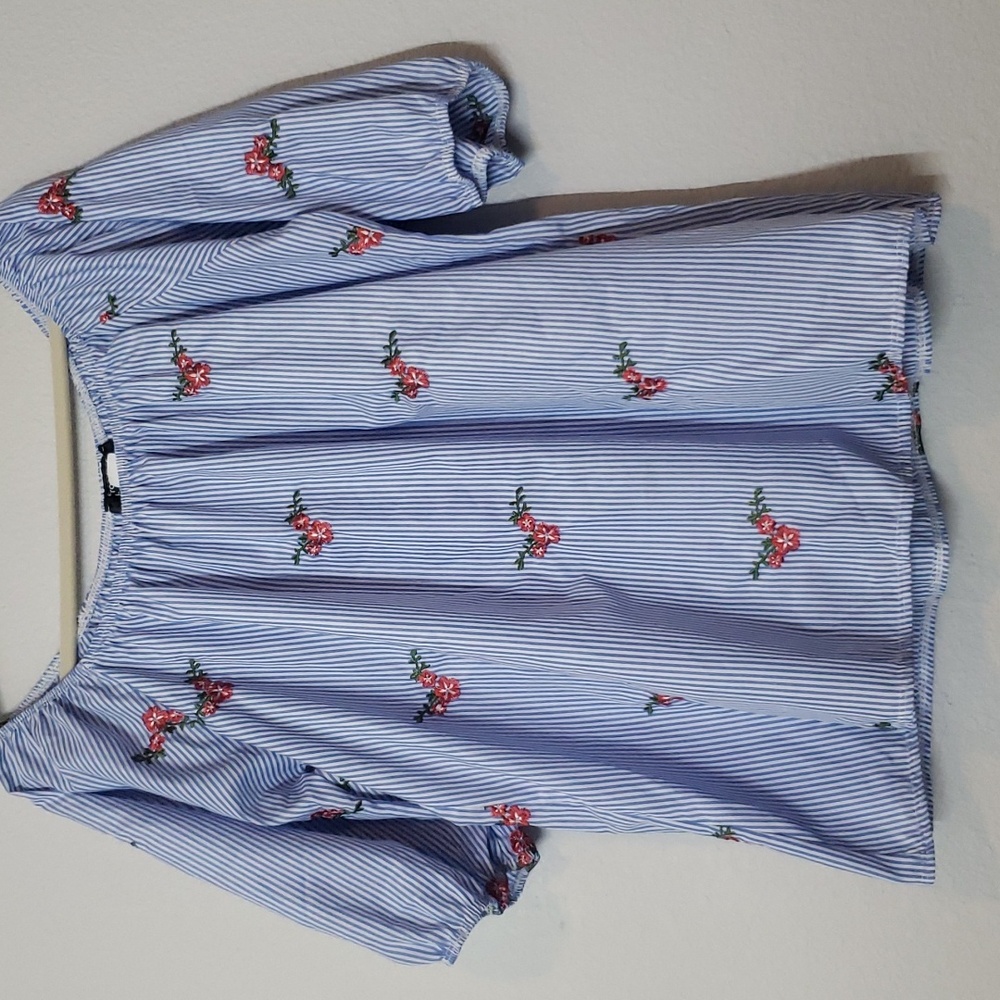 Promises promises stripped and floral embroidered top. Size 2X.